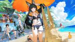  2boys 6+girls absurdres agent_gulliver_(zenless_zone_zero) alice_thymefield alice_thymefield_(sea_of_thyme) alternate_costume animal_ears asaba_harumasa bangboo_(zenless_zone_zero) beach_umbrella belle_(summer_skies)_(zenless_zone_zero) belle_(zenless_zone_zero) bikini black_bikini black_hair black_jacket blue_sky cloud cloudy_sky commentary_request day fox_ears fox_girl highres hoshimi_miyabi jacket kneeling long_hair miyaboo_(zenless_zone_zero) multiple_boys multiple_girls navel official_alternate_costume open_clothes open_jacket outdoors sandals sky soukaku_(zenless_zone_zero) stomach swimsuit teru2307 thigh_strap tsukishiro_yanagi ukinami_yuzuha ukinami_yuzuha_(tanuki_in_broad_daylight) umbrella wise_(peaceful_waves)_(zenless_zone_zero) wise_(zenless_zone_zero) zenless_zone_zero 