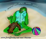  2012 anthro ball english_text female iguana lizard looking_at_viewer reptile scalie silvia solo swimsuit text 