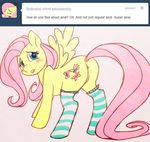  blush butt cutie_mark english_text equine female feral fluttershy_(mlp) friendship_is_magic fur hair hooves mammal my_little_pony pegasus pink_hair pussy radioscope shy socks solo striped_socks stripes text tumblr wings yellow_fur 