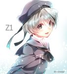  bad_id bad_pixiv_id blush clothes_writing grey_eyes grey_hair hat kantai_collection looking_at_viewer neckerchief open_mouth puuko_(iberiko_neko) sailor_hat short_hair smile solo twitter_username upper_body z1_leberecht_maass_(kantai_collection) 