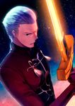  archer bad_id bad_pixiv_id excalibur fate/stay_night fate_(series) glowing glowing_sword glowing_weapon highres male_focus reniirean solo weapon white_hair 