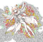  armor armored_dress bare_shoulders belt bow braid dress feathered_wings fire_valkyrie_(p&amp;d) flower full_body gauntlets grass green_eyes hair_ornament knee_up knees_together_feet_apart leaf lying on_back orange_flower orange_hair orange_rose petals pikomarie plant puzzle_&amp;_dragons red_flower red_rose rose simple_background sleeveless sleeveless_dress solo spot_color thorns twin_braids valkyrie valkyrie_(p&amp;d) vines white_background wings yellow_flower yellow_rose 