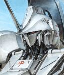  five_star_stories hashtag-only_commentary highres horns led_mirage mecha mecha_focus mortar_headd no_humans portrait red_eyes robot science_fiction single_horn solo youkoumori 