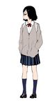 backpack bad_id bad_pixiv_id bag black_hair cardigan expressionless full_body glasses hair_ornament hairclip hands_in_pockets kneehighs loafers looking_away original school_uniform shoes short_hair simple_background solo standing tamaoki_benkyou 