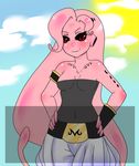  2014 alien breasts bu cleavage clothed clothing dragon_ball female hair long_hair looking_at_viewer majin majin_bu monster monster_girl red_eyes smile solo tsunderepalette 