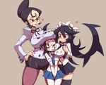  bad_id bad_pixiv_id black_eyes black_hair black_legwear breast_rest breast_smother breasts breasts_on_head carol_(skullgirls) eyeshadow filia_(skullgirls) flat_chest glasses height_difference highres huge_breasts large_breasts lips long_hair makeup mole moyoosu mrs._victoria_(skullgirls) multiple_girls over-rim_eyewear painwheel_(skullgirls) pantyhose red_eyes samson_(skullgirls) school_uniform semi-rimless_eyewear skullgirls spoilers teacher thighhighs veins 