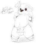  balls bear big_balls big_eyes clothing cub eyebrows kemono loincloth male mammal monochrome sketch solo stevenlew young 