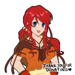  blue_eyes blush cowboy_western gemini_sunrise gloves hair_tie highres jacket looking_at_viewer maji_(majibomber) open_mouth orange_jacket ponytail red_gloves red_hair sakura_taisen sakura_taisen_v shirt sidelocks yellow_shirt 