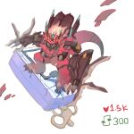  765_nanami absurdres arm_blade cyborg digimon digimon_(creature) digimon_(virtual_pet) dinosaur dragon full_body grey_hair highres looking_at_viewer megalogrowmon megalogrowmon_x-antibody no_humans solo virtual_pet_(toy) weapon yellow_eyes 