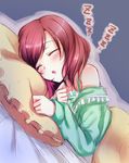  blush closed_eyes highres love_live! love_live!_school_idol_project nishikino_maki open_mouth pillow red_hair short_hair sketch sleeping solo yu-ta zzz 