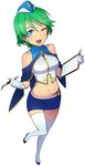  aqua_eyes clipboard full_body gloves green_eyes hat highres holding midriff miniskirt navel official_art one_eye_closed open_mouth pen short_hair simple_background skirt solo toushin_toshi toushin_toshi_ii white_background white_legwear 