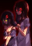  asahina_hiyori aunt_and_niece black_hair glowing glowing_eyes hair_ornament hairclip highres kagerou_project long_hair mihan multiple_girls red_eyes tateyama_ayano yellow_eyes 