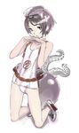  black_hair diving_mask diving_mask_on_head interlocked_fingers jar kantai_collection kneeling maru-yu_(kantai_collection) nishieda octopus one-piece_swimsuit school_swimsuit short_hair solo swimsuit tentacles white_school_swimsuit white_swimsuit 