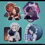  astarion asymmetrical_hair baldur&#039;s_gate baldur&#039;s_gate_3 black_hair braid broken_horn character_request commentary_request dungeons_&amp;_dragons earrings elf fang grey_hair height_difference horns hug imozonokan jewelry karlach multicolored_hair multiple_earrings pointy_ears purple_robe red_eyes red_skirt robe scar scar_on_cheek scar_on_face shadowheart_(baldur&#039;s_gate) sidecut single_braid skin_fang skirt tav_(baldur&#039;s_gate) tears tiefling two-tone_hair undercut 