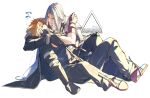  2boys arm_around_back armor baggy_pants bangle black_boots black_cape black_coat black_gloves black_pants black_vest blonde_hair boots bracelet brown_gloves cape cloud_strife coat final_fantasy final_fantasy_vii final_fantasy_vii_advent_children full_body furrowed_brow gloves grey_hair hand_on_another's_cheek hand_on_another's_face hand_on_another's_shoulder jewelry long_coat long_hair multiple_boys pants parted_bangs parted_lips pauldrons popped_collar sephiroth short_hair shoulder_armor single_bare_shoulder smile spiked_hair sweatdrop twitter_username vest waist_cape white_background yaoi yunyunonigiri 