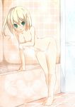 bad_id bad_pixiv_id bathtub blonde_hair blush breasts covering covering_breasts green_eyes highres looking_at_viewer medium_breasts navel nude open_mouth original solo tabuchi_(tabuchisanchi) 