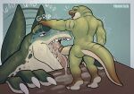  2025 3_fingers abstract_background absurd_res anthro artist_name biped blue_markings bodily_fluids brachiosaurid brachiosaurus butt claws colored cum cum_drip cum_in_mouth cum_inside cum_on_face cum_on_ground cumshot digital_drawing_(artwork) digital_media_(artwork) dinosaur dominant dominant_anthro dominant_male dripping duo ejaculation english_text erection eye_markings eyebrows facial_scales fingers genital_fluids genitals glans green_body green_markings hand_on_head head_grab hi_res humanoid_genitalia humanoid_penis macronarian male male/male markings motion_lines multicolored_body muscular muscular_anthro muscular_male nude nude_anthro nude_male open_mouth orange_eyes orgasm penis pink_glans plantigrade prehistoric_species red_markings reptile saurischian sauropod sauropodomorph scale_eyebrows scales scalie sharp_teeth signature simple_background size_difference small_dom_big_sub small_top_big_bottom submissive submissive_anthro submissive_male tail tail_motion tailwag teeth text tiptoes tongue tongue_out trick_rex two_tone_body 
