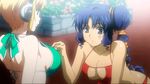  2girls animated animated_gif bikini blonde_hair blue_hair bouncing_breasts bra breasts charles_bonaparte freezing_(series) headphones large_breasts long_hair multiple_girls panties rana_linchen red_bra red_panties short_hair smile standing swimsuit talking tattoo underwear 