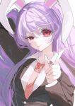  1girl absurdres animal_ears blazer blush closed_mouth ebi_mayopuri highres jacket necktie purple_hair rabbit_ears rabbit_girl red_eyes red_necktie reisen_udongein_inaba solo touhou upper_body white_background 
