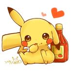  &lt;3 cute food happy ketchup licking mammal mouse nintendo pikachu plain_background pok&eacute;mon rodent sakurai_torque sitting smile solo tomato tongue tongue_out vegetable video_games white_background 