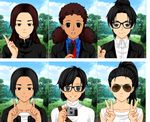  artist_request black_eyes black_hair brown_eyes brown_hair camera dark_skin genderswap glasses hideki_kamiya hideo_kojima looking_at_viewer masahiro_sakurai microphone reggie_fils-aim&eacute; satoru_iwata shigeru_miyamoto source_request sunglasses v 