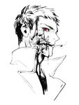  black_hair blood cigarette coat kenny_(poe90) looking_at_viewer male_focus one-punch_man red_eyes serious simple_background sketch smoking solo white_background zombieman 