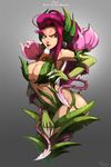  bare_shoulders breasts cleavage cowboy_shot cropped_legs earrings elbow_gloves eyebrows facial_mark fingernails flower forehead_mark gloves gradient gradient_background jewelry large_breasts leaf leaf_bikini league_of_legends lips lipstick long_fingernails long_hair makeup monster_girl necklace neo-tk.. nose pink_hair plant plant_girl sharp_fingernails solo thick_eyebrows thorns vines yellow_eyes zyra 