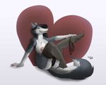  &lt;3 anthro anus black_hair breasts female fur green_eyes hair helena_lachette hybrid legwear looking_at_viewer nipples nude panties panties_around_one_leg paws pinup pose pubes pussy raised_leg red_lips sergal sitting solo stockings underwear 