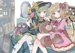  2girls blonde_hair bow doll dress flandre_scarlet food frills green_hair hat ice_cream indoors komeiji_koishi komeiji_satori long_hair multiple_girls pink_eyes red_eyes remilia_scarlet ribbon shop short_hair sitting stuffed_animal stuffed_toy tamagogayu1998 teddy_bear touhou 