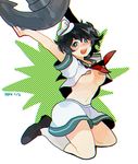  anchor arms_up bandaid bandaids_on_nipples black_hair blue_eyes damenaito dress kneeling murasa_minamitsu no_bra open_mouth pasties sailor_dress short_hair smile touhou 