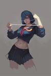  artstation_sample bandages black_hair image_sample kill_la_kill lips matoi_ryuuko midriff mouth_hold multicolored_hair navel red_hair rui_li school_uniform senketsu serafuku short_hair skirt solo two-tone_hair 