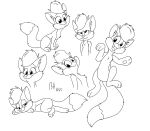 annoyed celine_(celine_and_cheswick) chest_tuft digital_media_(artwork) domestic_cat fangs felid feline felis female feral hi_res lying lying_on_ground mammal mongo_pangolin multiple_poses on_back on_ground paws pose sketch_page smile solo tail teeth tuft