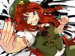  blue_eyes braid damenaito fighting_stance hat hong_meiling long_hair red_hair ribbon star teeth touhou 