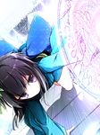  1girl black_hair japanese_clothes kitayama_shizuku magic mahouka_koukou_no_rettousei purple_eyes ribbon short_hair 