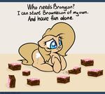  backy blue_eyes brown_fur brown_hair brownies crumbs earth_pony english_text equine female feral food fur hair horse mammal my_little_pony original_character pony sad shadow slavedemorto solo text 