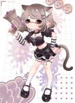  1girl :3 animal_ear_fluff animal_ears black_arm_warmers black_choker black_shirt black_shoes black_skirt breasts brown_hair cat_ears cat_girl cat_tail choker cleavage closed_mouth commentary_request commission crop_top extra_ears frilled_skirt frilled_sleeves frills full_body hair_ornament hand_on_own_hip heart heart_hair_ornament highres holding holding_weapon inkling inkling_girl inkling_player_character looking_at_viewer mary_janes medium_breasts medium_hair midriff navel pointy_ears puchiman puffy_short_sleeves puffy_sleeves red_eyes second-party_source shirt shoes short_sleeves skeb_commission skirt smile socks solo splatoon_(series) splattershot_jr._(splatoon) striped_arm_warmers tail tentacle_hair thigh_strap variant_set weapon white_arm_warmers white_socks x_hair_ornament 