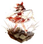  :d bad_id bad_pixiv_id bow detached_sleeves frills gohei hair_bow hair_ornament hair_ribbon hair_tubes hakurei_reimu holding mary_janes ninjinshiru ofuda open_mouth ribbon ribbon-trimmed_sleeves ribbon_trim shoes smile solo touhou v-shaped_eyebrows 