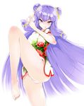  :q absurdres barefoot breasts cameltoe china_dress chinese_clothes double_bun dress feet fighting_stance floral_print highres hundun_yinzi large_breasts leg_up legs long_hair long_legs panties pantyshot pantyshot_(standing) purple_eyes purple_hair ranma_1/2 red_string shampoo_(ranma_1/2) solo standing string string_around_finger string_on_pinky thighs toes tongue tongue_out underwear very_long_hair 