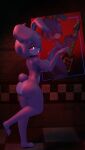 3d_(artwork) animatronic anthro big_ears blender_(artwork) bonfie_(cryptiacurves) breasts butt digital_media_(artwork) female five_nights_at_freddy&#039;s fredina&#039;s_nightclub fur hair hi_res lagomorph machine mammal nederi nude on_one_leg pink_eyes pose purple_body purple_fur purple_hair red_light robot scottgames smile solo standing tail