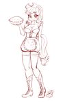  2014 anthro anthrofied applejack_(mlp) apron blush boots bow breasts cleavage clothed clothing cowboy_hat dress earth_pony equine female freckles friendship_is_magic hair hat holding horse legwear looking_at_viewer mammal monochrome my_little_pony necklace pia-sama pie pony pulling solo standing stockings tugging 