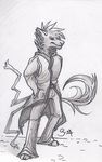  2014 anthro canine clothing drawing long_tail mammal sketch smirk solo sunashka wolf 