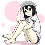  akitsu_maru_(kantai_collection) alternate_costume bad_id bad_pixiv_id barefoot black_eyes black_hair blush buruma feet gym_uniform hat hat_tip hawe_king kantai_collection leg_hug looking_at_viewer pale_skin peaked_cap remodel_(kantai_collection) short_hair sitting smile soles solo toe_scrunch toes 