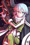  anti-materiel_rifle blue_eyes blue_hair fingerless_gloves gloves gun hiroki_(hirokiart) pgm_hecate_ii rifle scarf short_hair sinon sniper_rifle sword_art_online weapon 