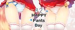  bow bow_panties bunny_tail frilled_legwear multiple_girls original panties ribbon-trimmed_legwear ribbon_trim skirt skirt_lift striped striped_panties tail thighhighs underwear usagihime 