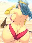  alternate_costume armpits ass back bangs bare_back blue_hair blush breasts butt_crack circlet cowboy_shot curvy desert dimples_of_venus dragon_quest dragon_quest_iii elbow_gloves from_behind gem gloves grin hair_over_shoulder holding holding_weapon huge_ass large_breasts long_hair looking_at_viewer looking_back outdoors outline pink_eyes pointing profile red_swimsuit revealing_swimsuit_(dq) sage_(dq3) sideboob skindentation sky smile solo staff sweat swimsuit thick_thighs thighs weapon wide_hips yellow_gloves yoko_juusuke 
