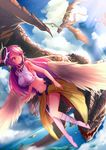 angel_wings breasts dragon feathered_wings halo highres jibril_(no_game_no_life) kira_(artist) large_breasts long_hair low_wings magic_circle midriff navel no_game_no_life pink_hair solo_focus white_wings wings 