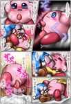  bed blue_eyes blush boots gloves hat kirby kirby_(series) kurobedamu licking marx nintendo open_mouth penis pussy sex smile text tongue translation_request video_games wings 