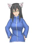  :p animal_ears black_hair character_request green_eyes hands_on_hips long_hair looking_at_viewer nikuku_(kazedesune) original simple_background smile solo tongue tongue_out white_background 