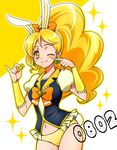  ;) animal_ears blonde_hair blush bunny_ears candy cure_honey food happinesscharge_precure! heart kagami_chihiro long_hair magical_girl navel one_eye_closed oomori_yuuko panties polka_dot polka_dot_panties ponytail precure smile solo sparkle underwear wide_ponytail yellow_eyes yellow_panties 