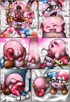  bed blue_eyes blush boots cum cumshot gloves happy hat kirby kirby_(series) kissing kurobedamu licking marx nintendo open_mouth orgasm penis pussy sex smile text tongue translation_request video_games wings 